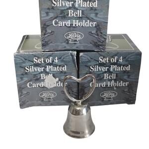 Set of 12 LaVie Silver Plated Bells Hearts Placecard Holders Holidays Christmas